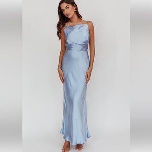 Elegant Boat Neck Maxi Dress Stone Blue